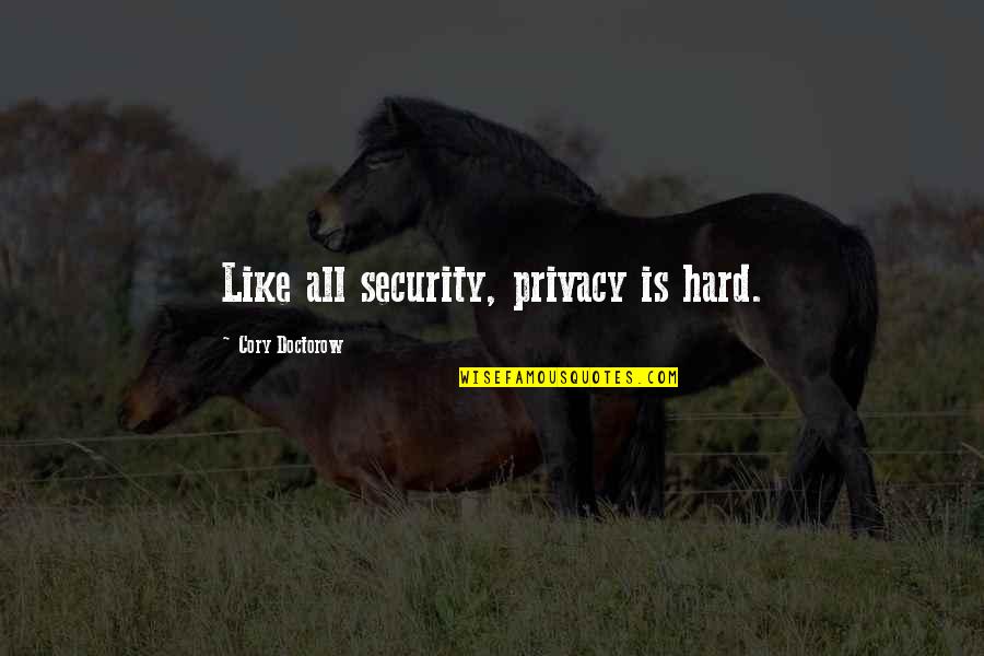 Mccameron Sons Quotes By Cory Doctorow: Like all security, privacy is hard. Mccameron Sons Quotes By Cory Doctorow: Like all security, privacy is hard.