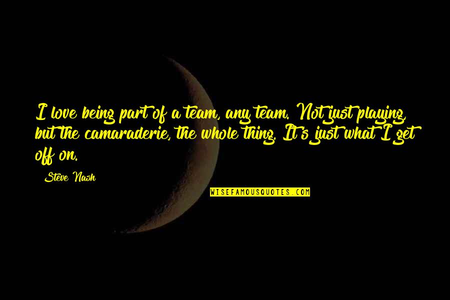 Mcclamrock Tools Quotes By Steve Nash: I love being part of a team, any Mcclamrock Tools Quotes By Steve Nash: I love being part of a team, any