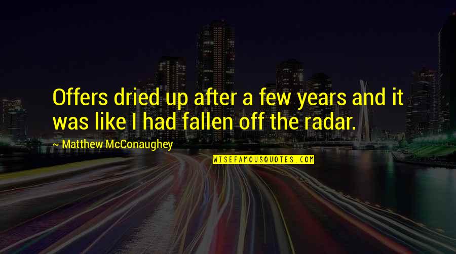 Mcconaughey's Quotes By Matthew McConaughey: Offers dried up after a few years and Mcconaughey's Quotes By Matthew McConaughey: Offers dried up after a few years and