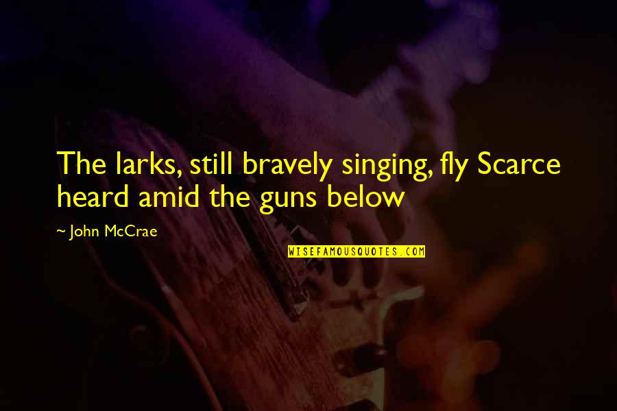 Mccrae Quotes By John McCrae: The larks, still bravely singing, fly Scarce heard
