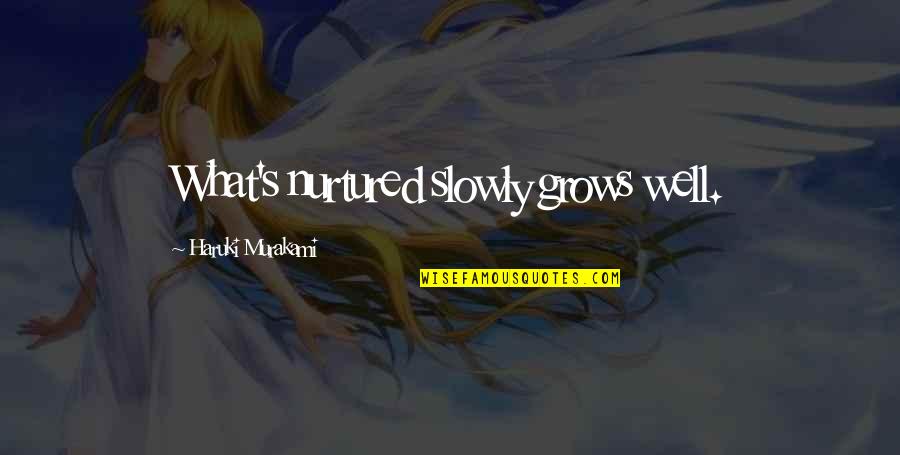 Mcfly Et Carlito Quotes By Haruki Murakami: What's nurtured slowly grows well.