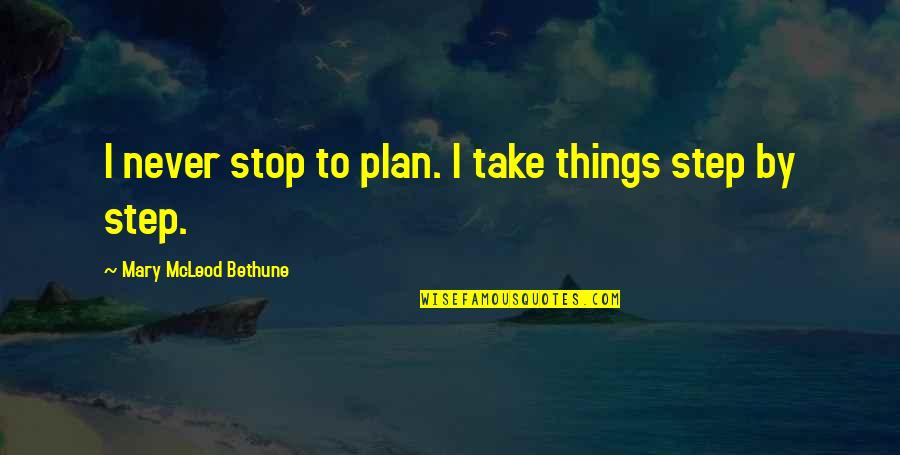 Mcleod Quotes By Mary McLeod Bethune: I never stop to plan. I take things