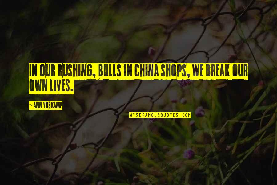 Mcquaide Law Quotes By Ann Voskamp: In our rushing, bulls in china shops, we
