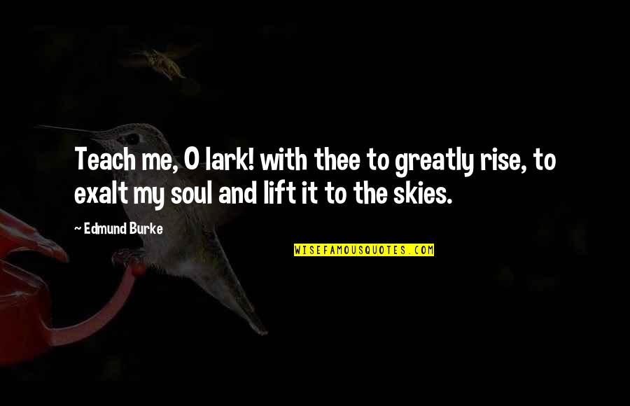 Me And Thee Quotes By Edmund Burke: Teach me, O lark! with thee to greatly