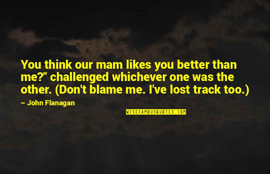 Me Better Than You Quotes By John Flanagan: You think our mam likes you better than
