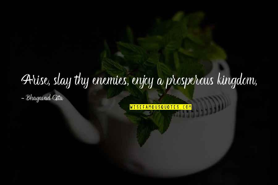 Me3 Explorer Quotes By Bhagavad Gita: Arise, slay thy enemies, enjoy a prosperous kingdom, Me3 Explorer Quotes By Bhagavad Gita: Arise, slay thy enemies, enjoy a prosperous kingdom,