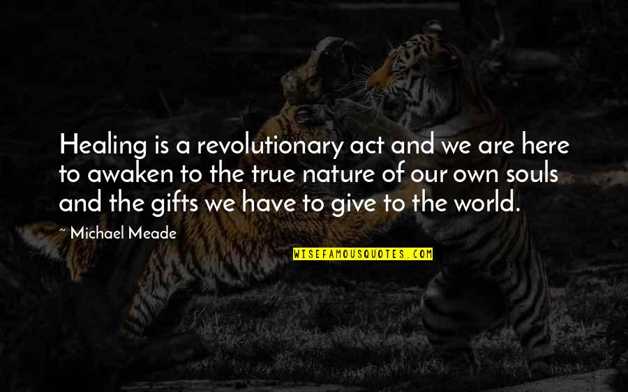 Meade Quotes By Michael Meade: Healing is a revolutionary act and we are Meade Quotes By Michael Meade: Healing is a revolutionary act and we are