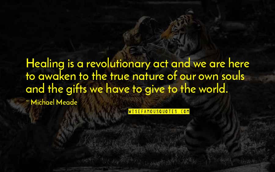 Meade's Quotes By Michael Meade: Healing is a revolutionary act and we are