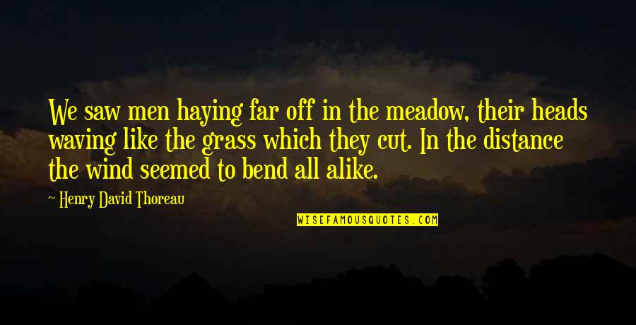 Meadow Quotes By Henry David Thoreau: We saw men haying far off in the