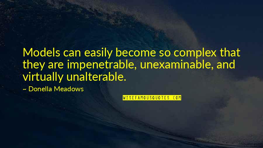 Meadows Quotes By Donella Meadows: Models can easily become so complex that they Meadows Quotes By Donella Meadows: Models can easily become so complex that they