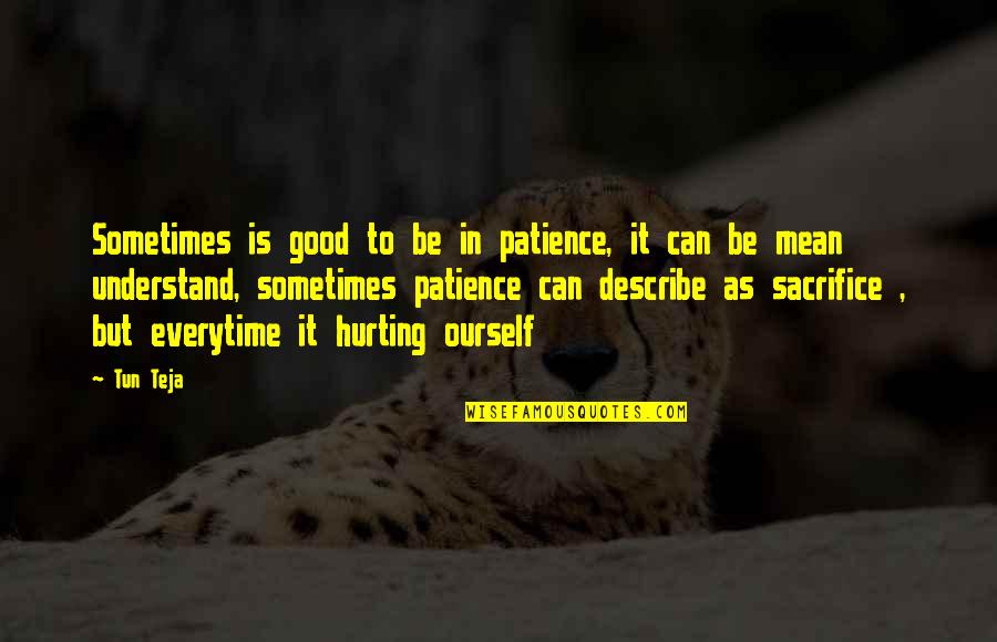 Mean&mash Quotes By Tun Teja: Sometimes is good to be in patience, it Mean&mash Quotes By Tun Teja: Sometimes is good to be in patience, it