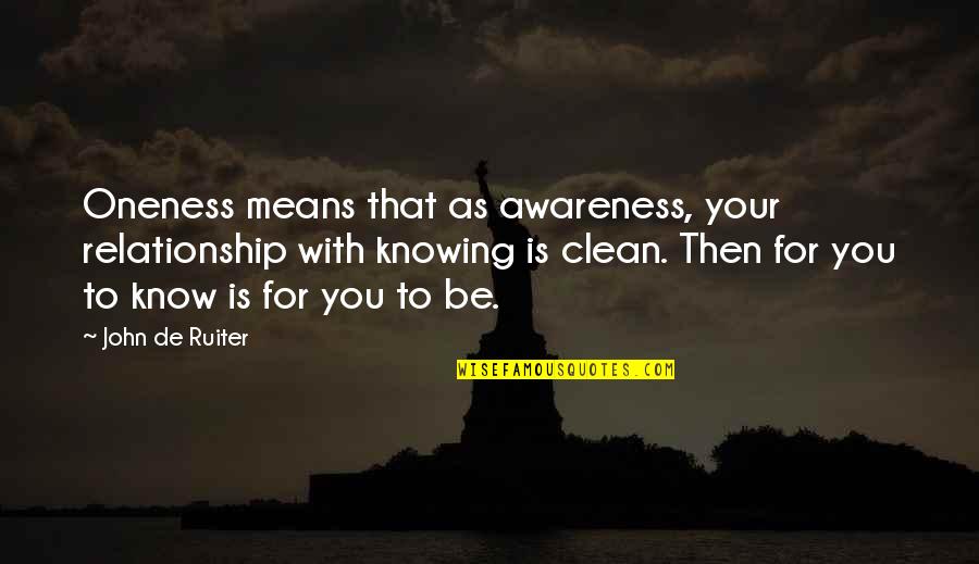 Mean To Be Quotes By John De Ruiter: Oneness means that as awareness, your relationship with
