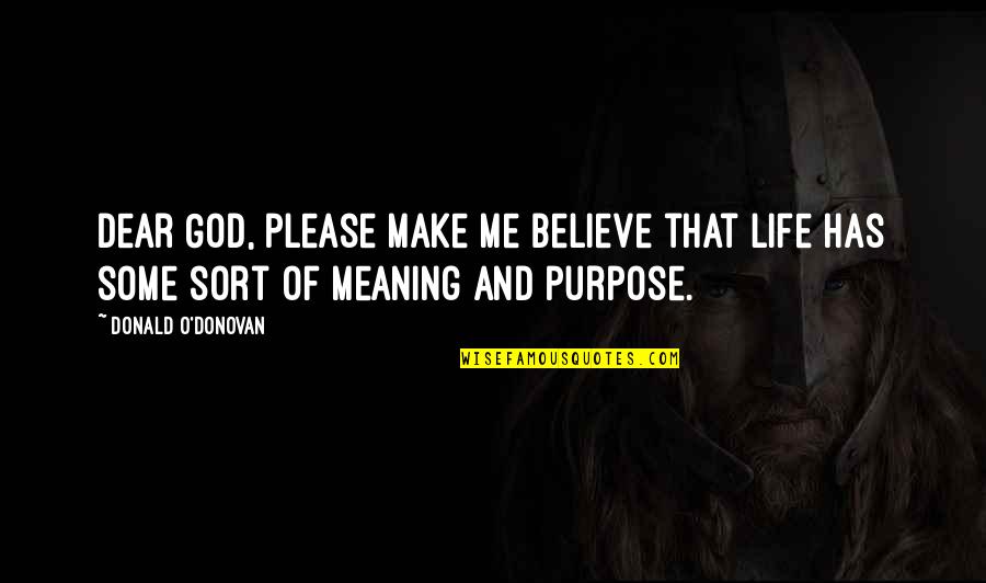 Meaning And Life Quotes By Donald O'Donovan: Dear God, please make me believe that life