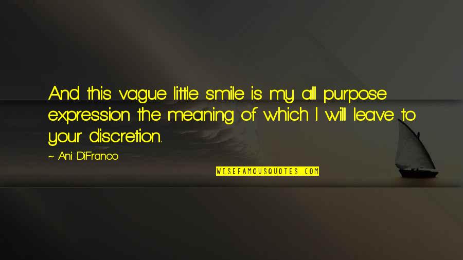 Meaning And Purpose Of Life Quotes By Ani DiFranco: And this vague little smile is my all