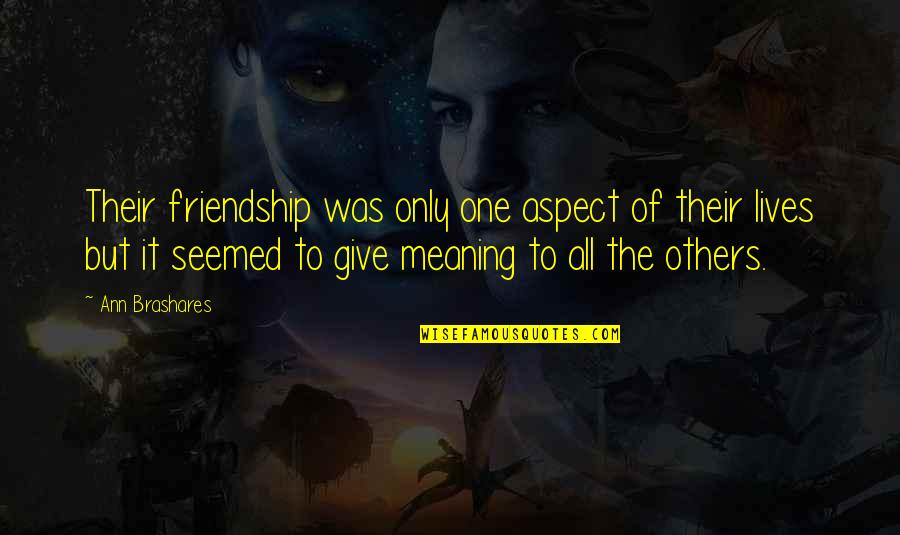 Meaning Friendship Quotes By Ann Brashares: Their friendship was only one aspect of their