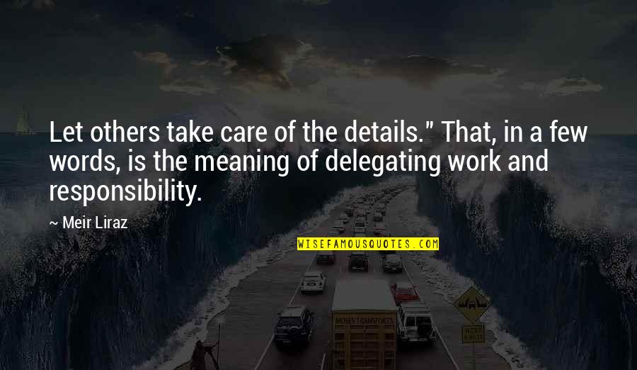 Meaning Of Work Quotes By Meir Liraz: Let others take care of the details." That,