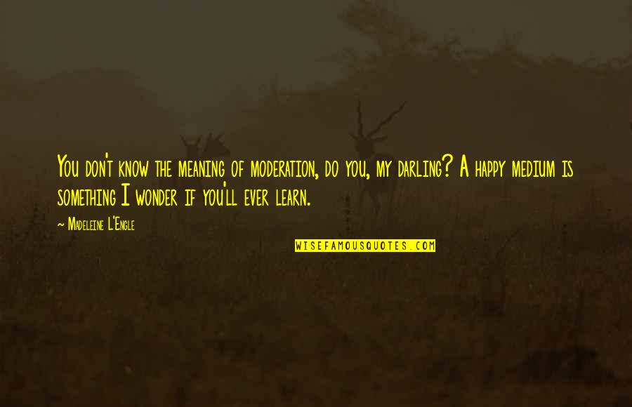 Meaning Something Quotes By Madeleine L'Engle: You don't know the meaning of moderation, do