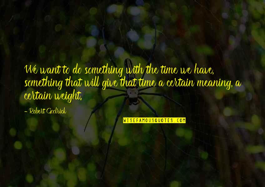 Meaning Something Quotes By Robert Goolrick: We want to do something with the time