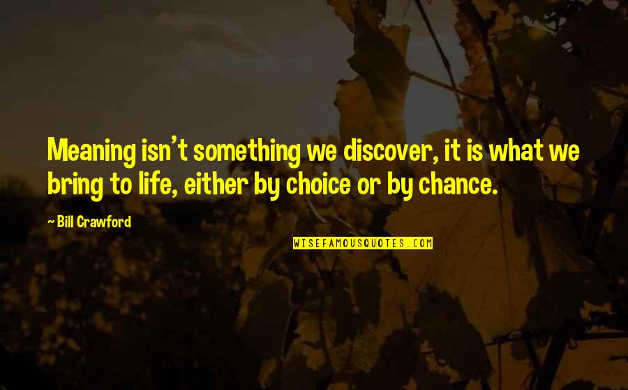 Meaning To Life Quotes By Bill Crawford: Meaning isn't something we discover, it is what