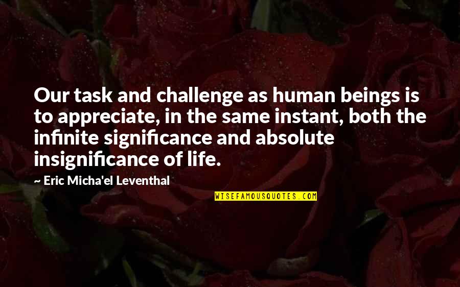 Meaning To Life Quotes By Eric Micha'el Leventhal: Our task and challenge as human beings is
