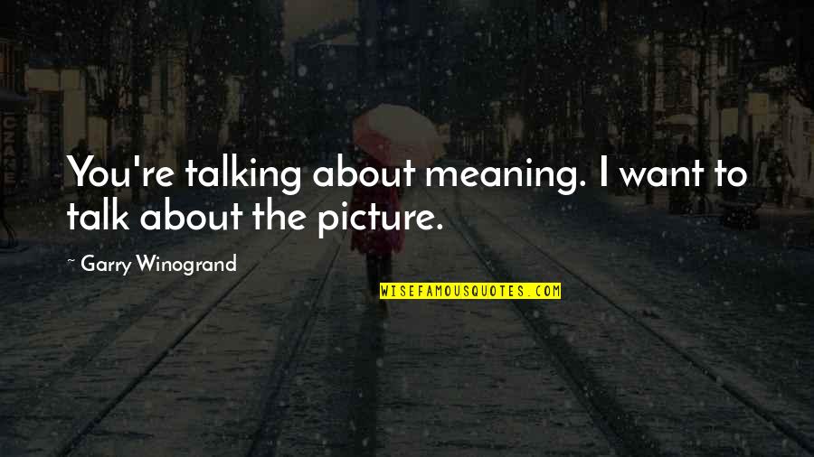 Meaning To You Quotes By Garry Winogrand: You're talking about meaning. I want to talk Meaning To You Quotes By Garry Winogrand: You're talking about meaning. I want to talk