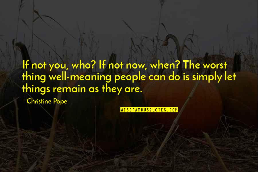 Meaning Well Quotes By Christine Pope: If not you, who? If not now, when? Meaning Well Quotes By Christine Pope: If not you, who? If not now, when?