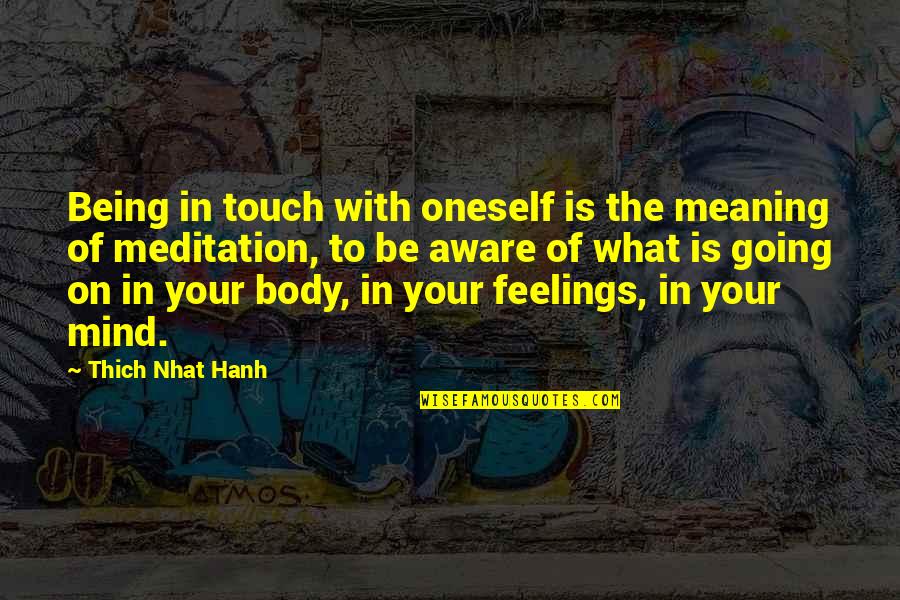 Meaning Zen Quotes By Thich Nhat Hanh: Being in touch with oneself is the meaning Meaning Zen Quotes By Thich Nhat Hanh: Being in touch with oneself is the meaning