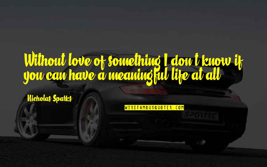 Meaningful Love Quotes By Nicholas Sparks: Without love of something I don't know if