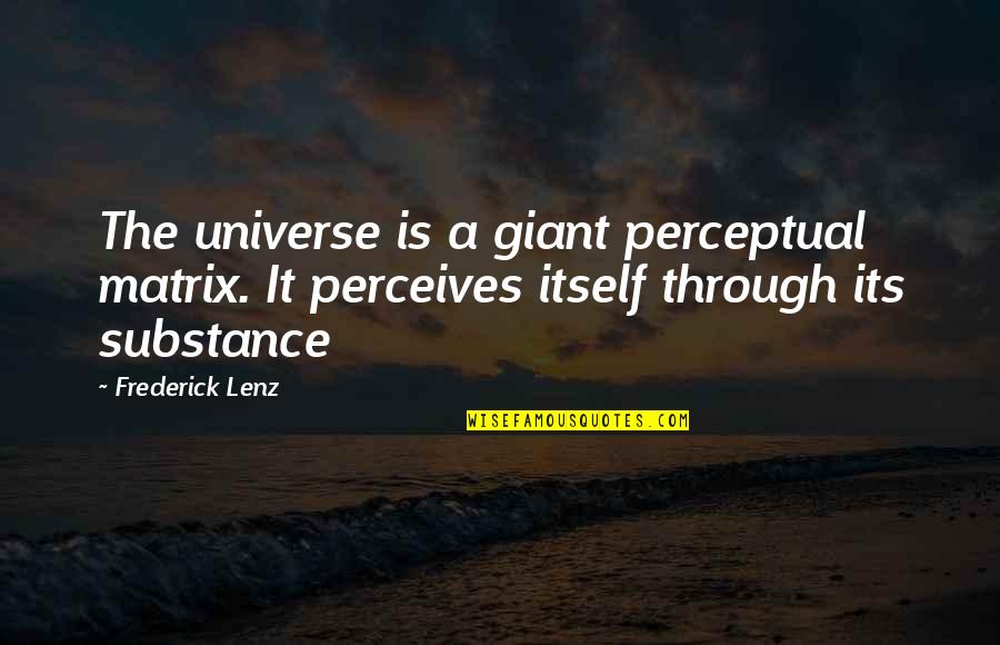 Meaningful Spine Tattoos Quotes By Frederick Lenz: The universe is a giant perceptual matrix. It Meaningful Spine Tattoos Quotes By Frederick Lenz: The universe is a giant perceptual matrix. It