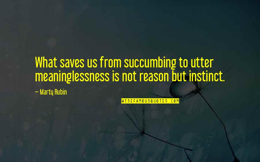 Meaninglessness Quotes By Marty Rubin: What saves us from succumbing to utter meaninglessness