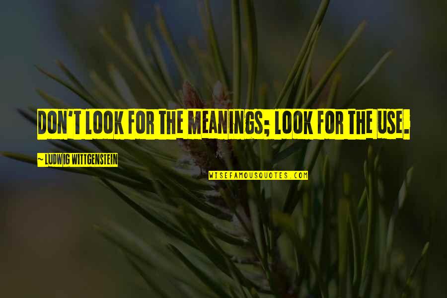 Meanings Quotes By Ludwig Wittgenstein: Don't look for the meanings; look for the