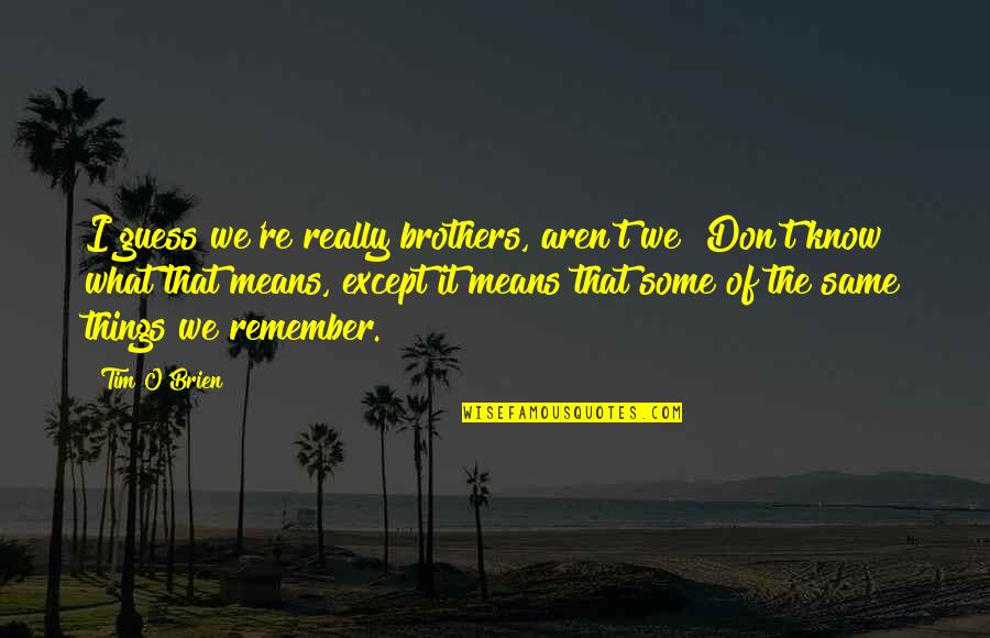 Means The Same Quotes By Tim O'Brien: I guess we're really brothers, aren't we? Don't