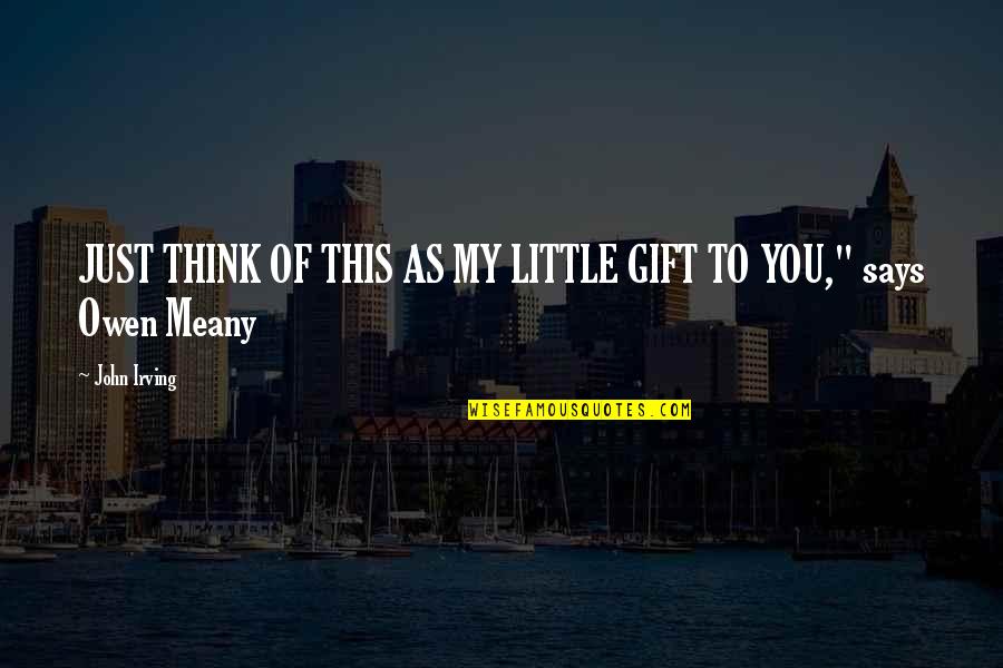 Meany Quotes By John Irving: JUST THINK OF THIS AS MY LITTLE GIFT