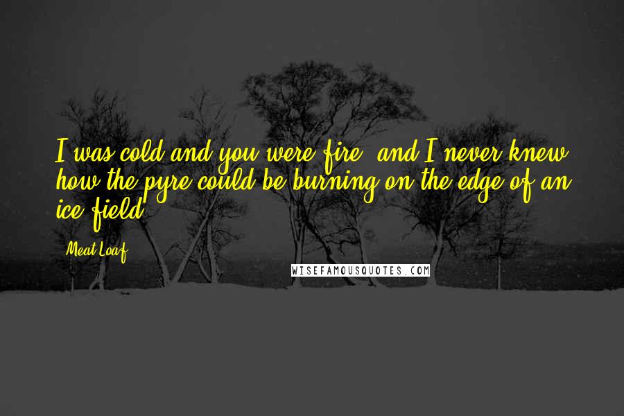 Meat Loaf quotes: I was cold and you were fire, and I never knew how the pyre could be burning on the edge of an ice field. Meat Loaf quotes: I was cold and you were fire, and I never knew how the pyre could be burning on the edge of an ice field.