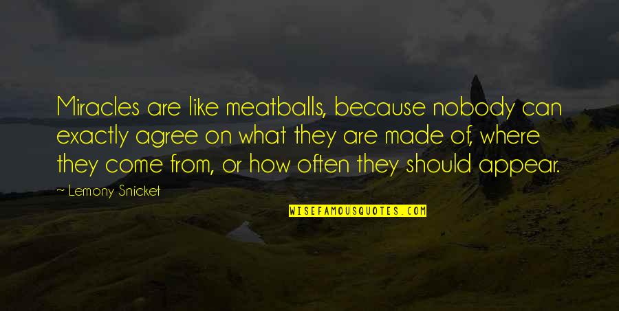 Meatballs Quotes By Lemony Snicket: Miracles are like meatballs, because nobody can exactly