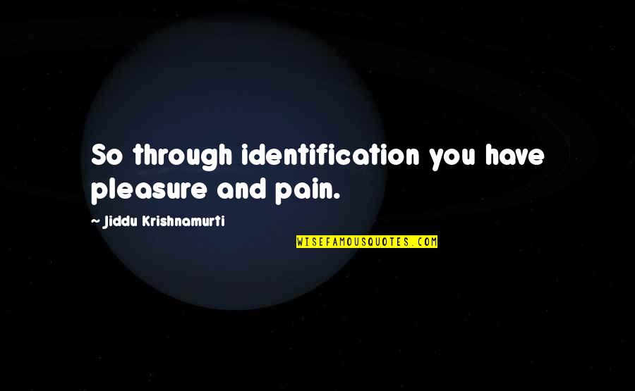 Mecenas Bloch Quotes By Jiddu Krishnamurti: So through identification you have pleasure and pain. Mecenas Bloch Quotes By Jiddu Krishnamurti: So through identification you have pleasure and pain.