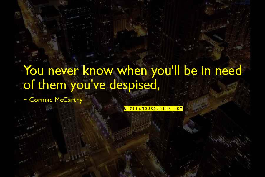 Medana Pocket Quotes By Cormac McCarthy: You never know when you'll be in need