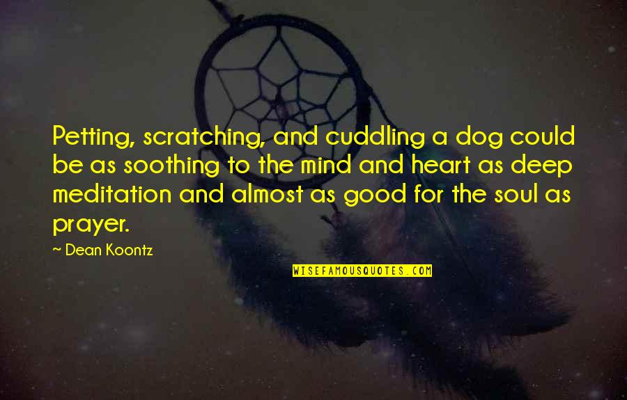 Meditation And Prayer Quotes By Dean Koontz: Petting, scratching, and cuddling a dog could be