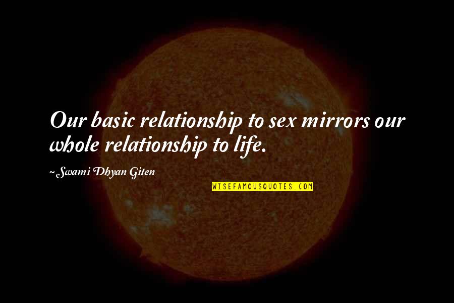 Meditation Life Quotes By Swami Dhyan Giten: Our basic relationship to sex mirrors our whole