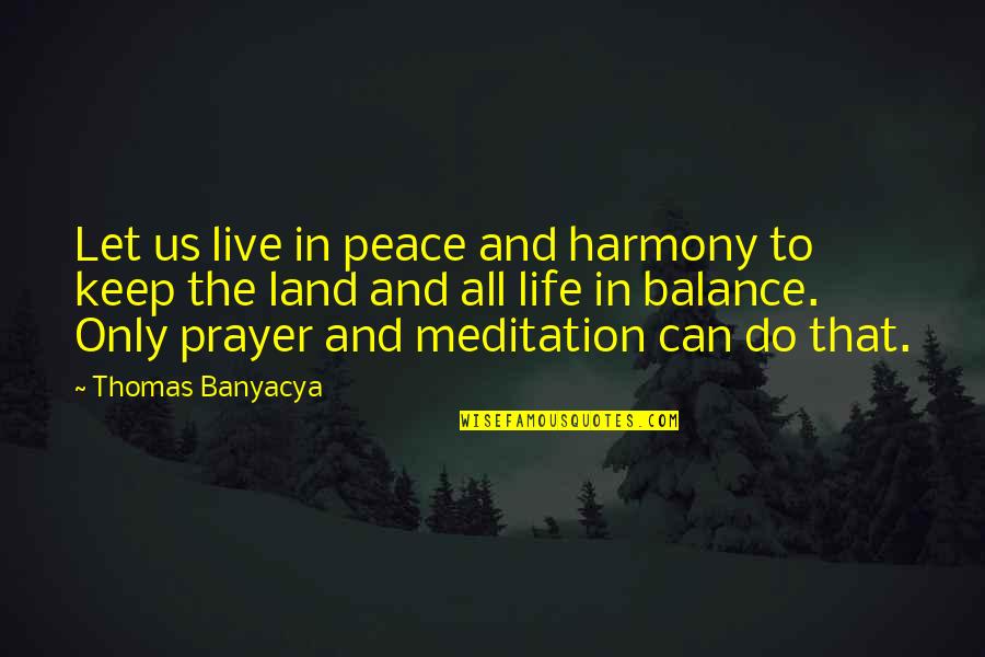 Meditation Life Quotes By Thomas Banyacya: Let us live in peace and harmony to