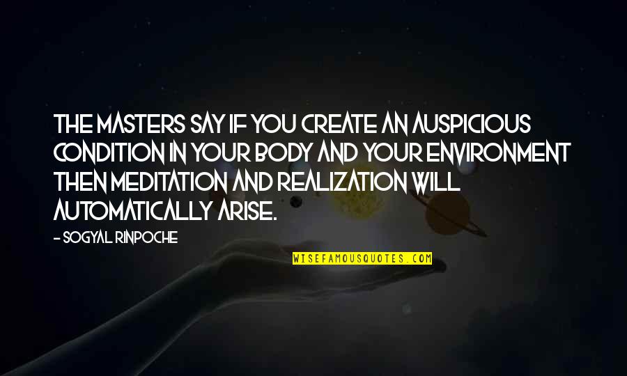 Meditation Masters Quotes By Sogyal Rinpoche: The masters say if you create an auspicious Meditation Masters Quotes By Sogyal Rinpoche: The masters say if you create an auspicious