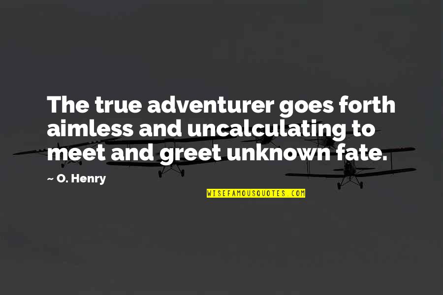 Meet And Greet Quotes By O. Henry: The true adventurer goes forth aimless and uncalculating