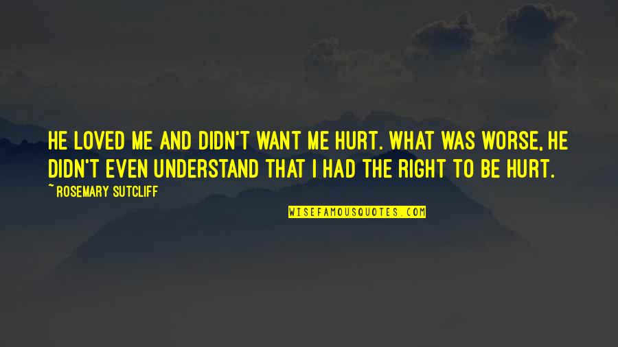 Meeting Mr Right Quotes By Rosemary Sutcliff: He loved me and didn't want me hurt. Meeting Mr Right Quotes By Rosemary Sutcliff: He loved me and didn't want me hurt.