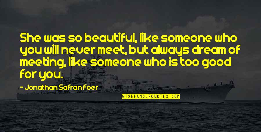 Meeting Someone Quotes By Jonathan Safran Foer: She was so beautiful, like someone who you