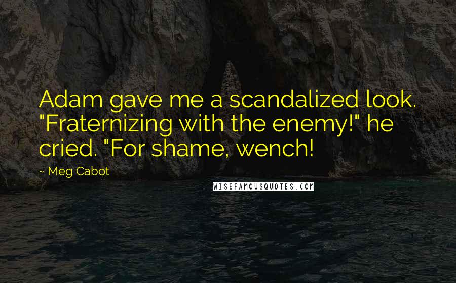 Meg Cabot quotes: Adam gave me a scandalized look. "Fraternizing with the enemy!" he cried. "For shame, wench!