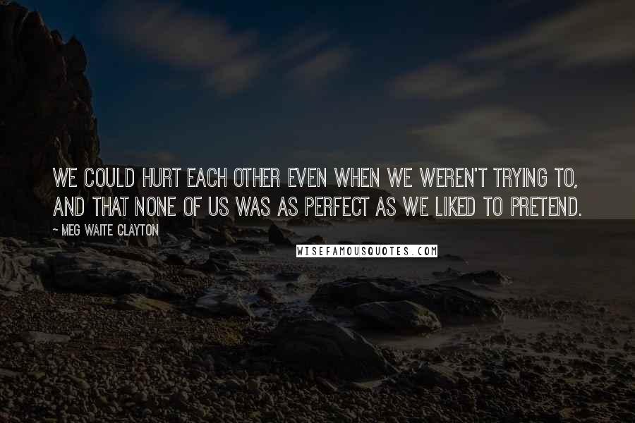 Meg Waite Clayton quotes: We could hurt each other even when we weren't trying to, and that none of us was as perfect as we liked to pretend.