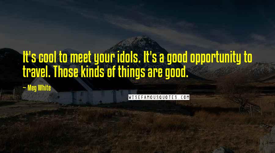 Meg White quotes: It's cool to meet your idols. It's a good opportunity to travel. Those kinds of things are good.