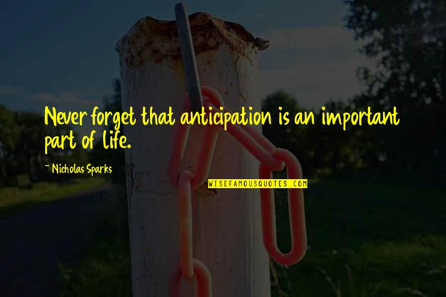 Megacities Quotes By Nicholas Sparks: Never forget that anticipation is an important part Megacities Quotes By Nicholas Sparks: Never forget that anticipation is an important part