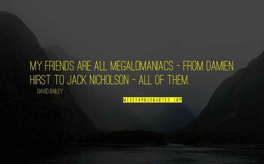 Megalomaniacs Quotes By David Bailey: My friends are all megalomaniacs - from Damien