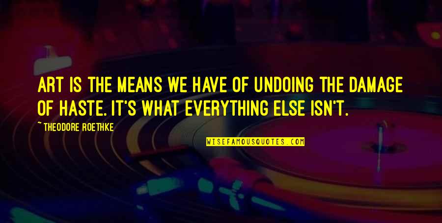 Megaptera Novae Quotes By Theodore Roethke: Art is the means we have of undoing Megaptera Novae Quotes By Theodore Roethke: Art is the means we have of undoing
